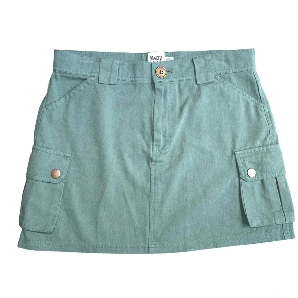Princess Polly Lydie Cargo Mini Skirt Sage Green Y2K Military Utility Cotton 6